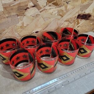 Vintage Washington Glass Rocks Glasses. Set Of 8, Old Fashioned, Red, Black Gold